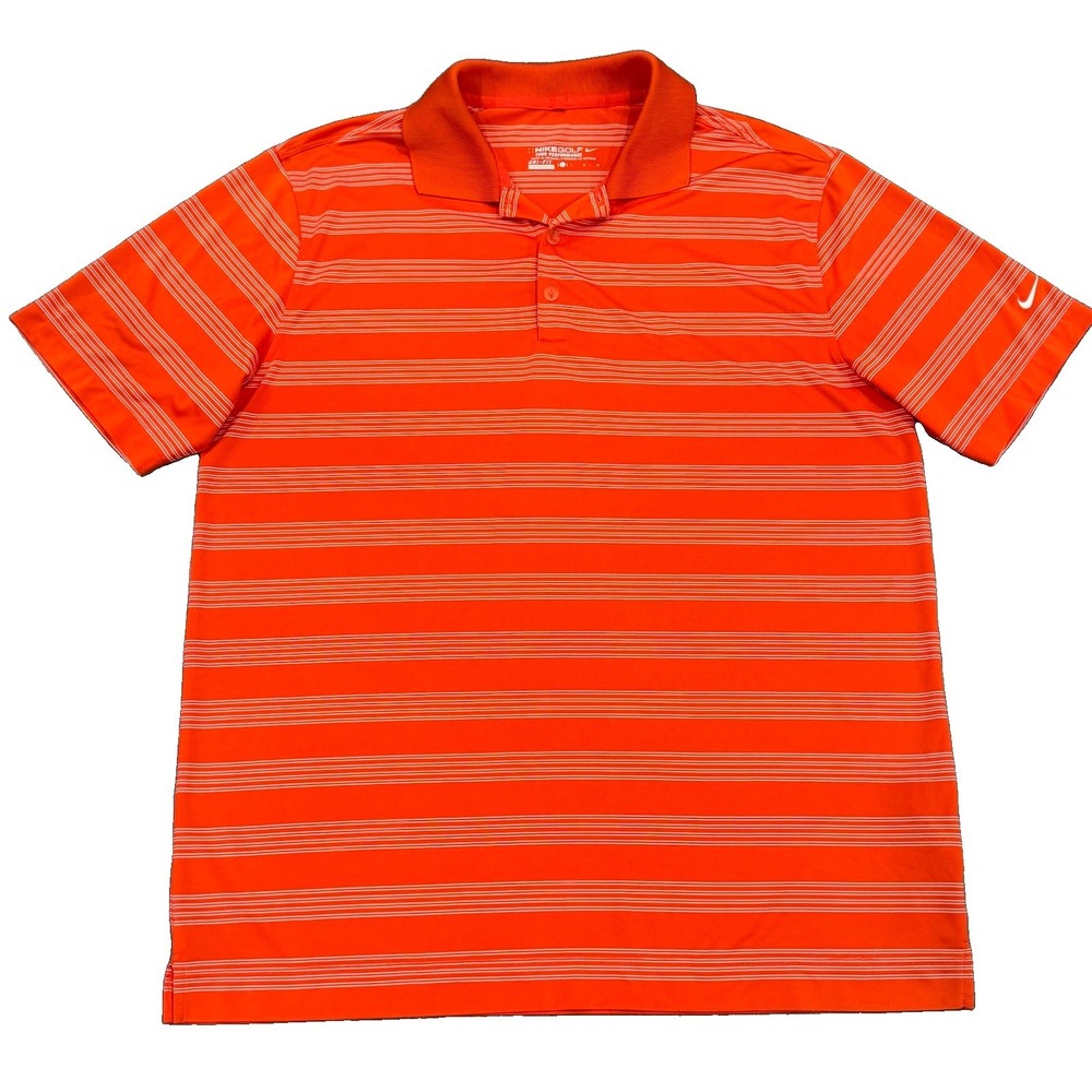 Nike Golf Tour Performance Men's Large Orange Striped Dri-FIT Polo Shirt